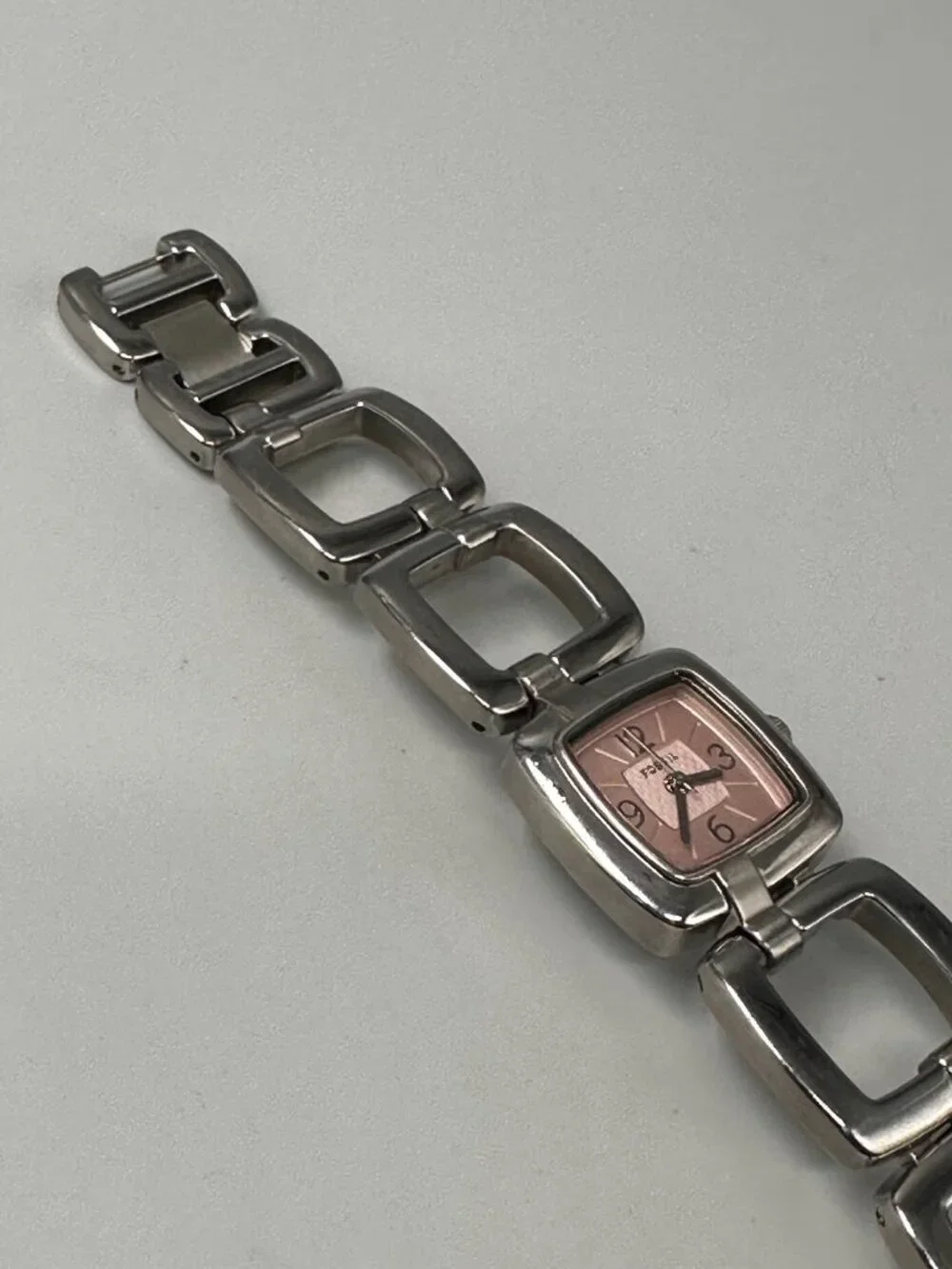 Fossil Watch Womens Pink Dial Stainless Steel Square 24MM New Battery 6.75